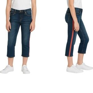 Cabi Johnny Tux Red Stripe Cropped Ankle Jeans Size 6 Blue Denim Stretch Comfort